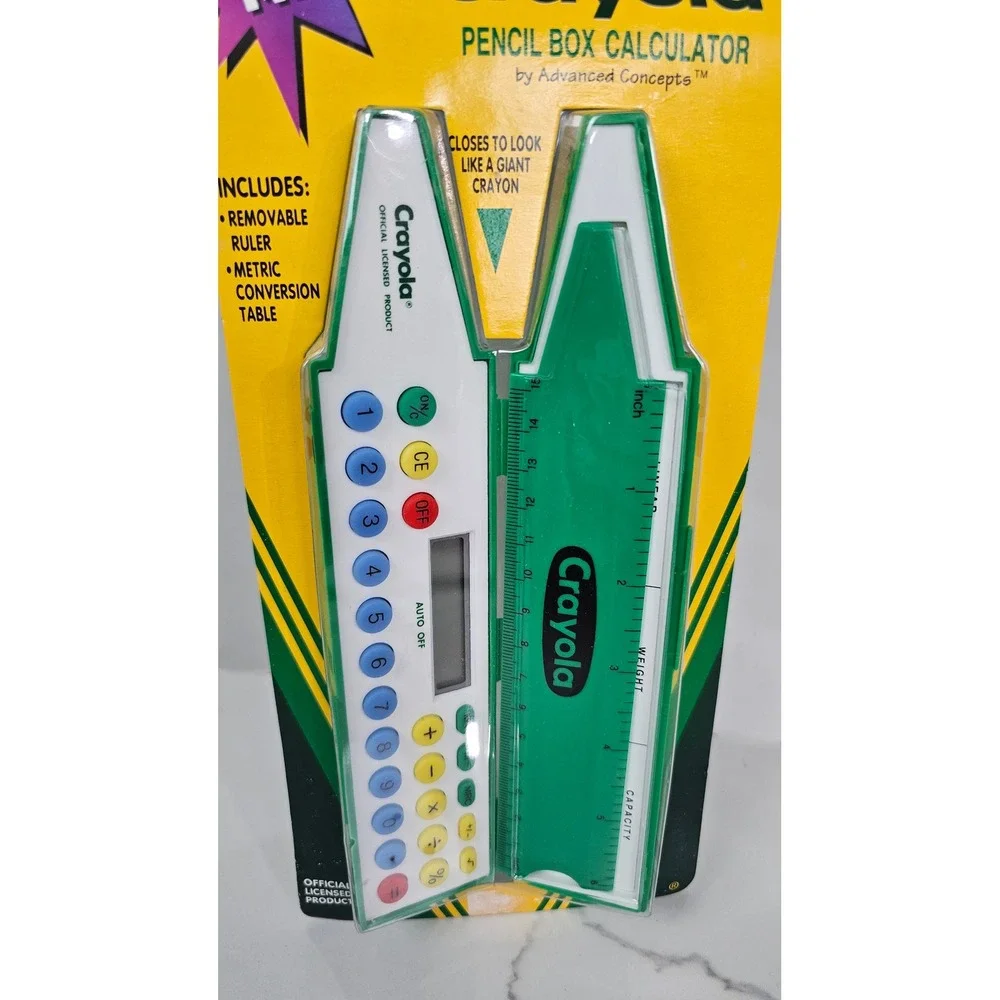 Vintage Crayola Pencil Box Calculator Green Crayon Case Advanced Concepts‎ C400